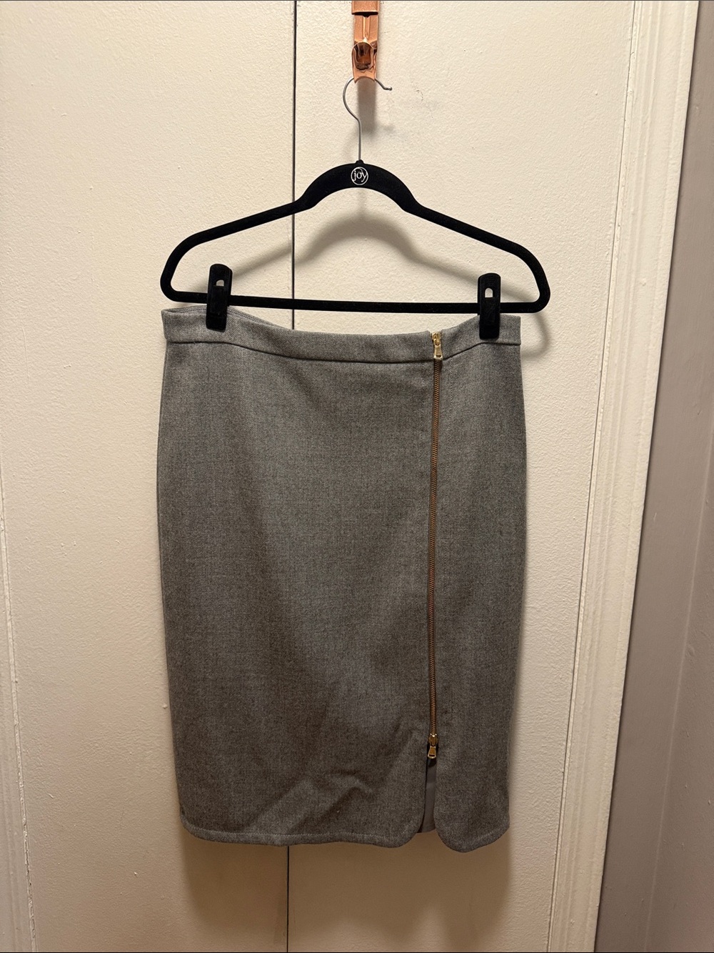 J. Crew Gray Pencil Skirt with Gold Zip Detail
